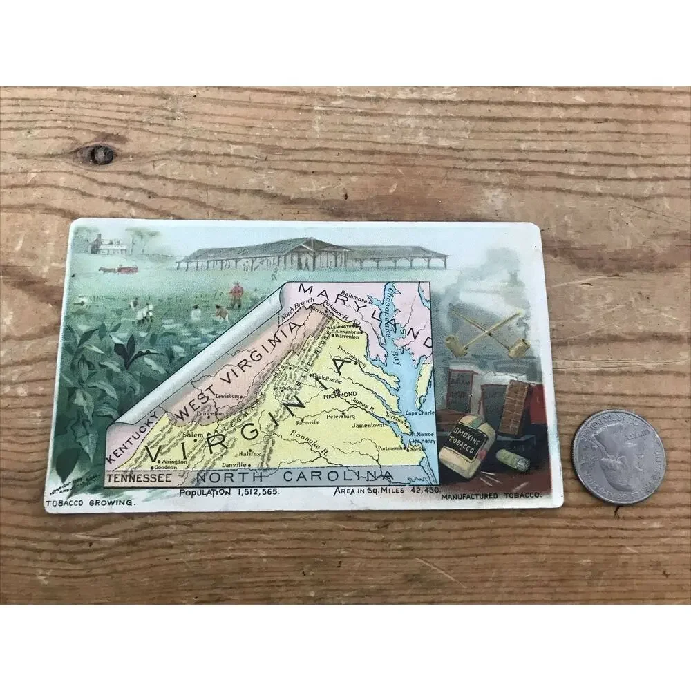 1889 Arbuckle Bros Ariosa Coffee Tobacco Virginia Map Victorian Trading Card